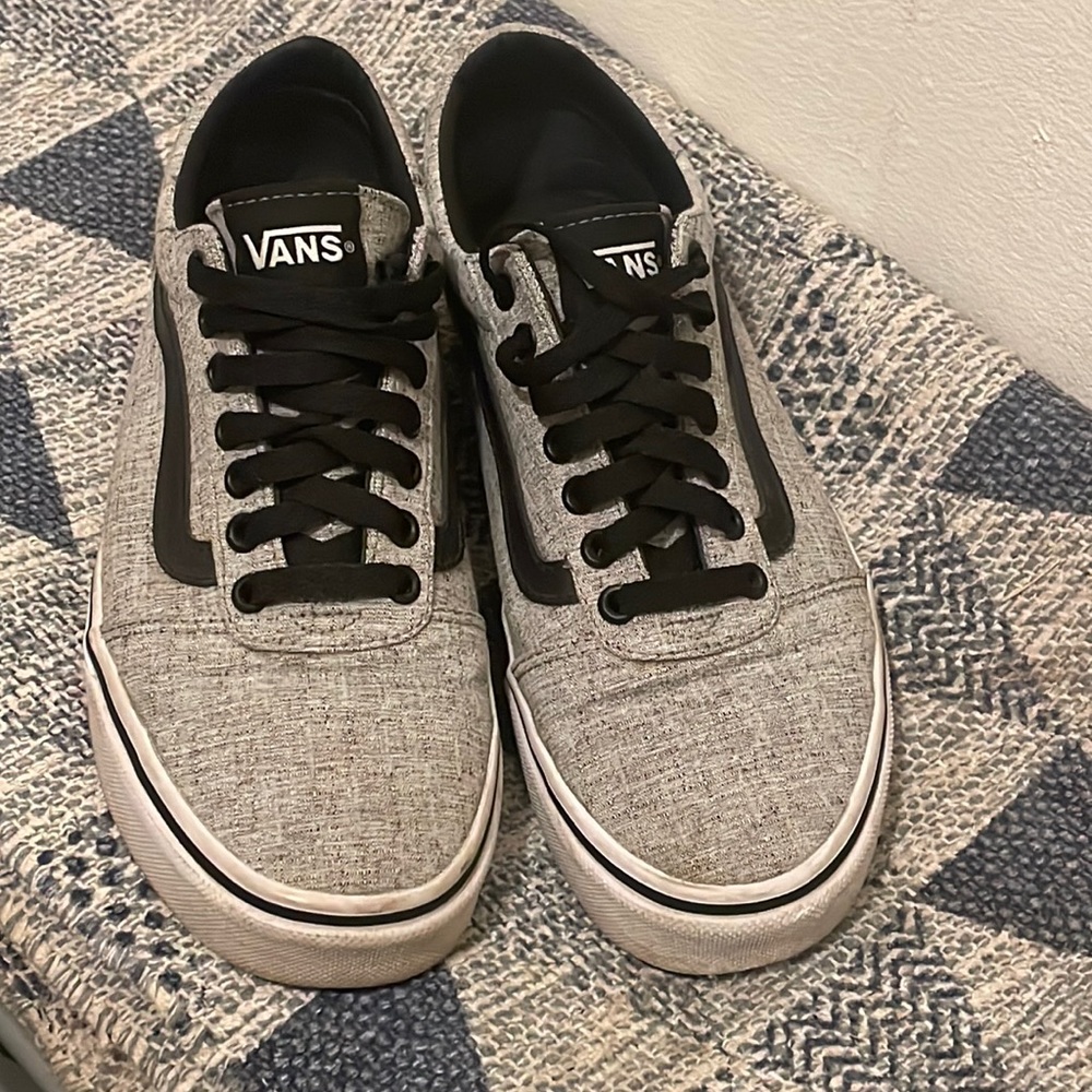 Grey Canvas Vans with Black Stripe Size 8